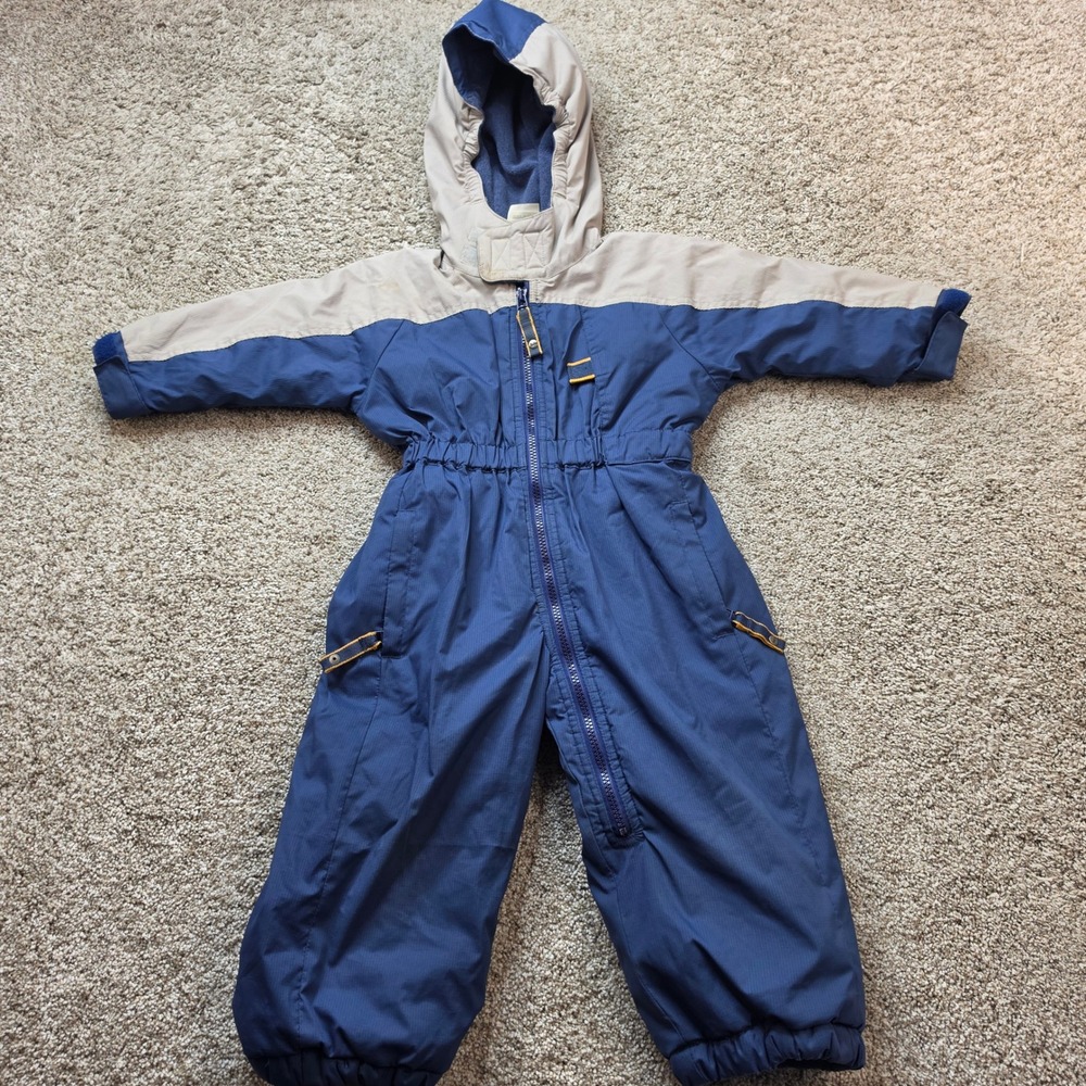 VINTAGE REI Snowsuit Toddler 2T Blue Tan Ripstop Fleece Lined Winter Bunting